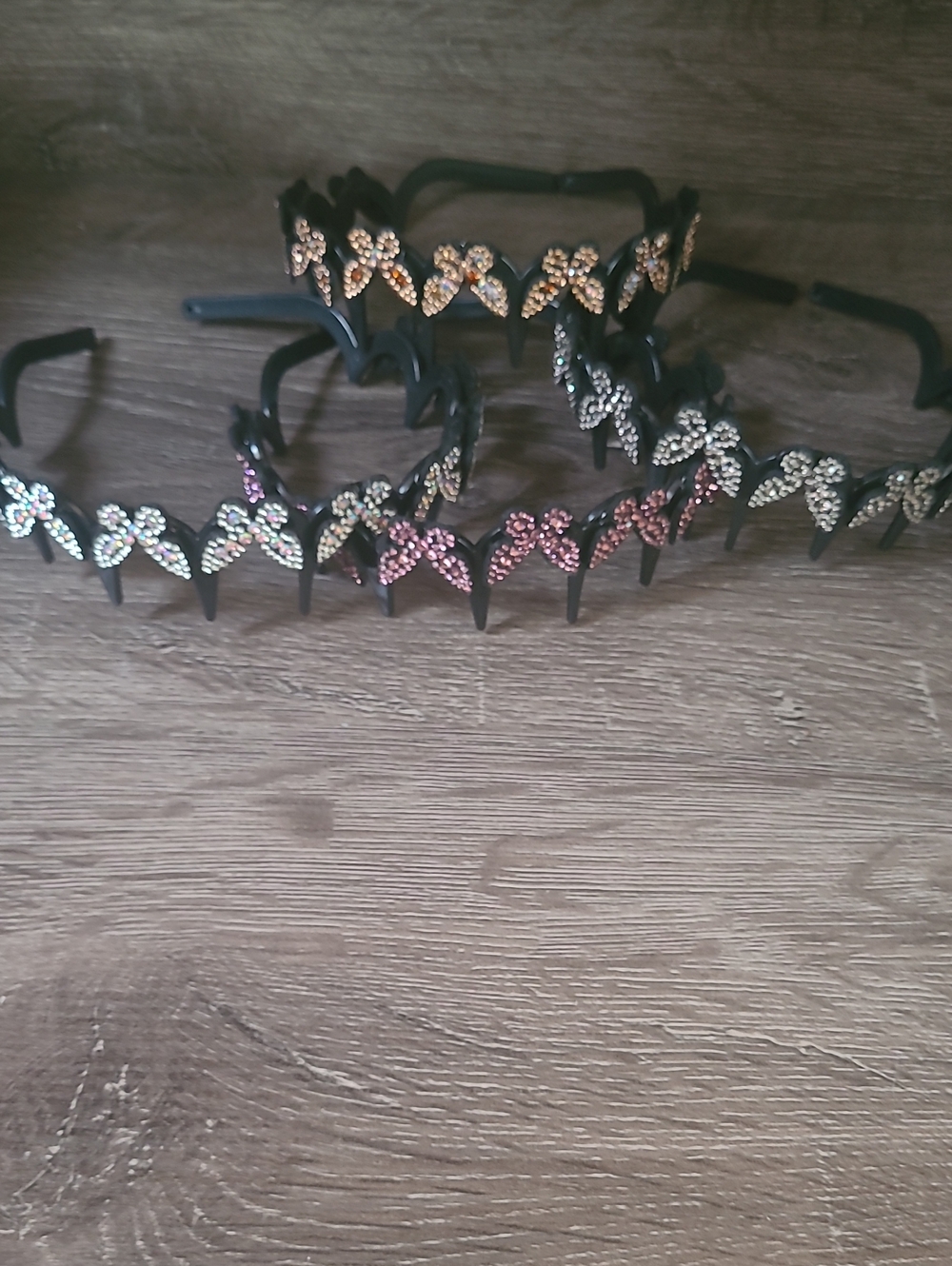 4 Rhinestone  Sparkling Butterfly Black Headband